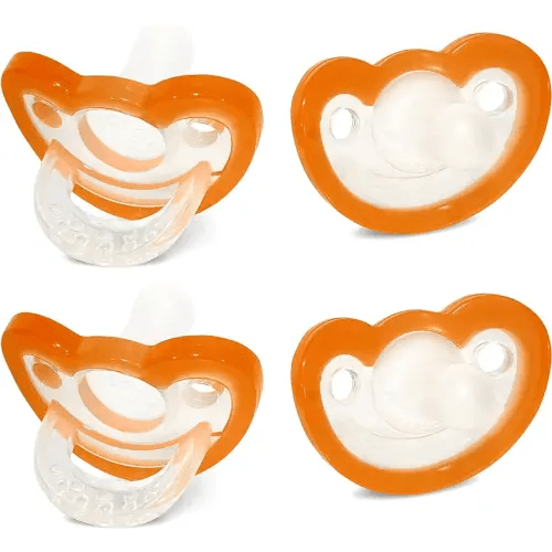 RaZbaby Jollypop Pacifier for Newborns & Up, USA Made, Natural Shaped Orthodontic Binky, Lovingly Shared in NICUs & Hospitals Worldwide, Medical-Grade 100% BPA-Free - 0-3 Months, 4 Pack - Orange