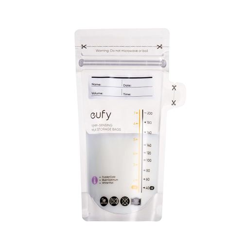 eufy Breast Milk Storage Bag with Temperature Sensing Color Change, Milk Storing Bags for Breastfeeding, 7 oz Disposable Storage Bags, Self-Standing, Leakproof Milk Freeze Storage Pouches (120 Pieces)