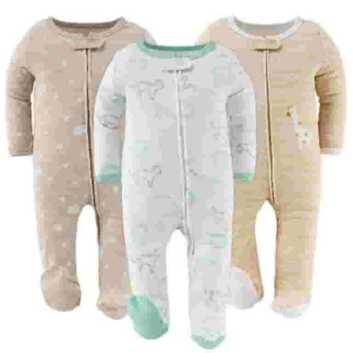 The Peanutshell Serene Safari Baby Bodysuit Sleeper Set for Newborn, 3-Pack