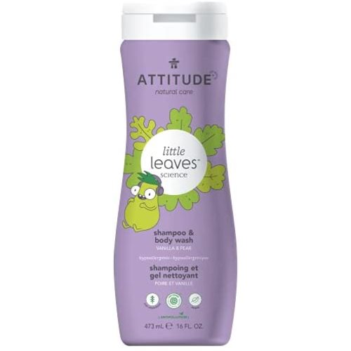 ATTITUDE Shampoo and Body Wash for Kids, EWG Verified, Plant- and Mineral-Based Ingredients, Hypoallergenic Vegan and Cruelty-Free, Vanilla & Pear, 16 Fl Oz