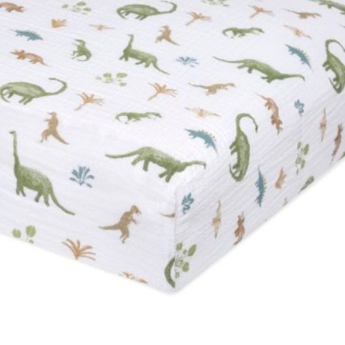 aden + anais essentials Cotton Crib Sheet - Dino Jungle: 100% Cotton, Fits 6-Inch Mattress, Muslin Construction