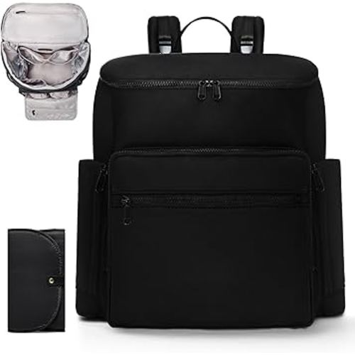 Diaper Bag Backpack, Neoprene Bag Backpack, Large Diaper Backpack with 16 Diaper Bag Organizers, 4 Insulated Pockets, Lighweight Travel Baby Bag with Changing Pad for Mom & Dad, Black