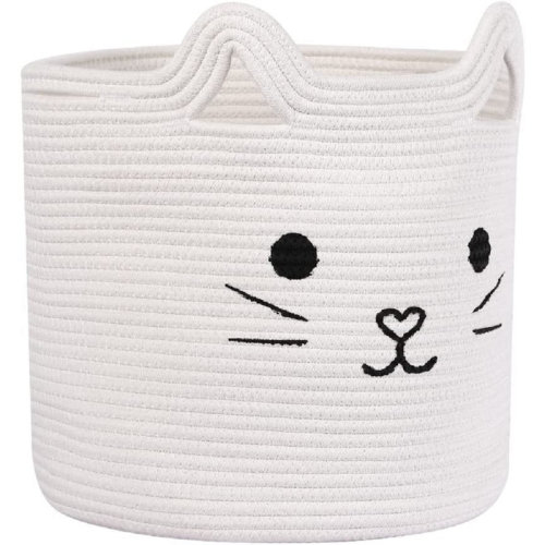 Zoomie Kids Woven Laundry Basket with Handle White Cute Kitten & Reviews | Wayfair