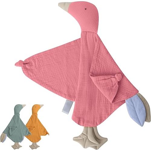 Newborn Baby Loveys Security Blanket Muslin Soft & Breathable with Tags, Muslin Cotton Goose Lovies for Baby New Born Boy Girl Unisex Baby Unique Neutral Presents for Babies Newborn Toddler