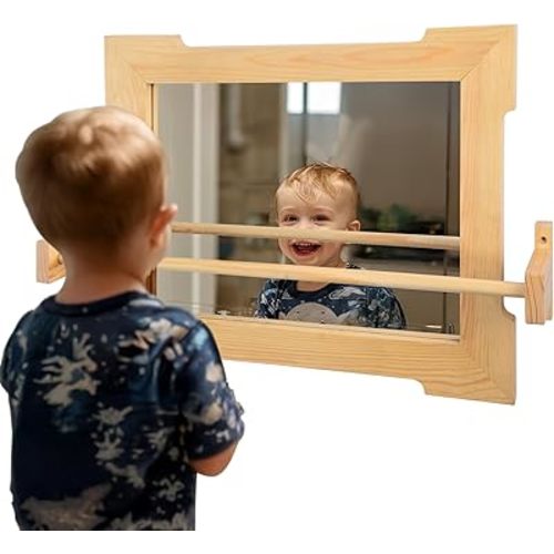 Shatterproof Montessori Baby Mirror 18x24 Inch, Extra Large Floor Mirror for Tummy Time & Sensory Play, Safe Acrylic Non-Glass Design with Easy Assembly Frame