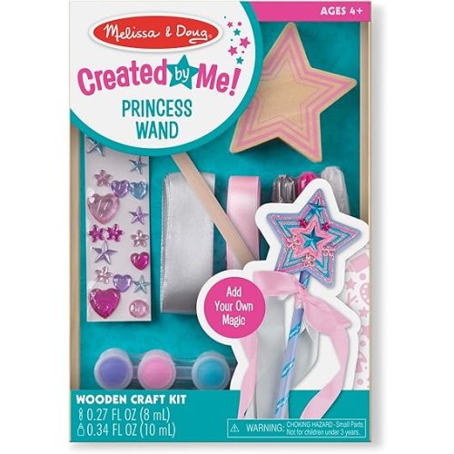 Melissa & Doug Created By Me! Paint & Decorate Your Own Wooden Princess Wand Craft Kit, Pink Princess Crafts Great for Rainy Days, Toys for Kids Ages 4+