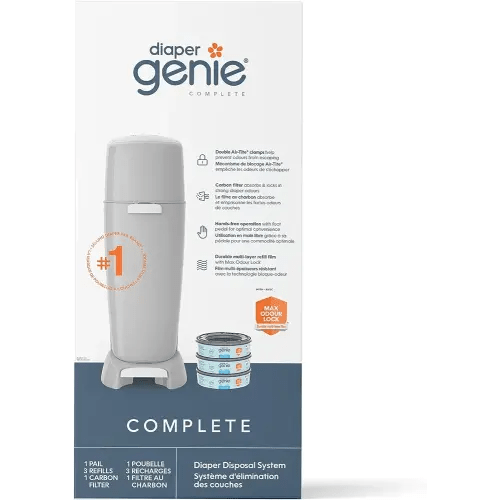 Diaper Genie Complete Diaper Pail Gift Set, Grey - AMAZON EXCLUSIVE - comes with 3 Diaper Pail Refills