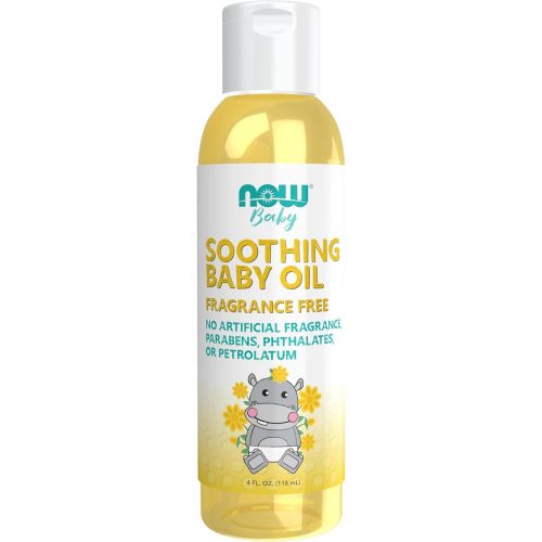 NOW Baby, Soothing Baby Oil, Fragrance Free, No Artificial Fragrance, Parabens, Phthalates, or Petrolatum, 4-Ounce