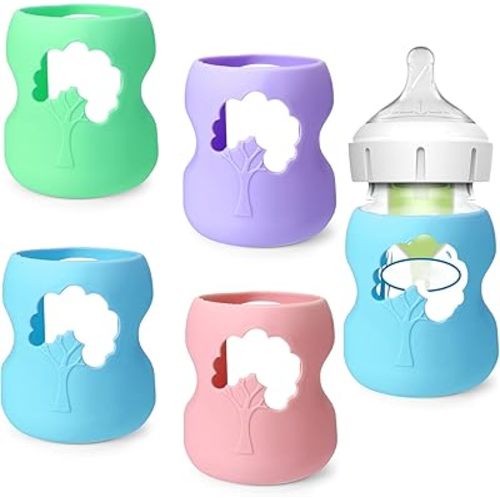 XANGNIER 4 Pack Silicone Sleeves for Dr. Brown's Natural Wide-Neck Glass Baby Bottles 5 oz,Anti Breakage Baby Bottle Protective Cover Accessories for Dr. Brown Wide-Neck Glass Baby Bottles 5oz