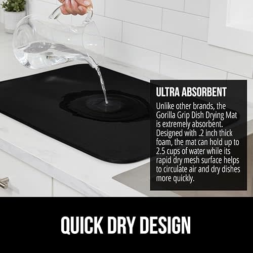 (for drying bottles) Ultra Water Absorbent Microfiber Dish Drying Mat, 18x24, Quick Dry Thick Mesh, Slip Resistant Pad for Sink Dishes or Under Rack, Kitchen Counter Accessories, Machine Wash Mats, Black