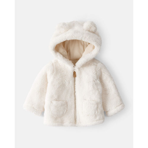 Baby Sherpa Long-Sleeve Hooded Zip-Up Jacket - Ivory - SIZE NB