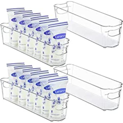 Vtopmart Breastmilk Storage Container 4PCS Set, Clear Freezer and Fridge Organizer Bins, Plastic Storage Bins for Breast Milk, Baby Pouches, Formula, Bottles and Yogurts, 4.3’’ Width, 14.7" Long - Narrow--14.5inch long