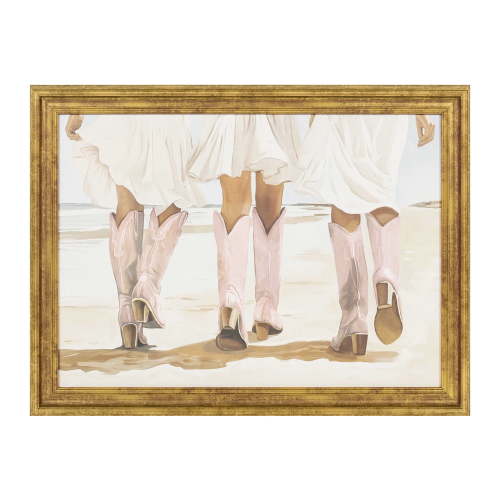 My Texas House Beachy Pink Cowgirls 24" x 18" Coastal Framed Wall Art