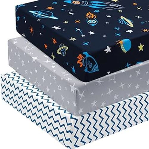 david's kids 3 Pack Fitted Crib Sheets, Ultra Soft Breathable Comfortable Baby Sheet Set for Boys Girls Neutral, 28x52 Inch Fits Standard Crib and Toddler Mattresses, Space