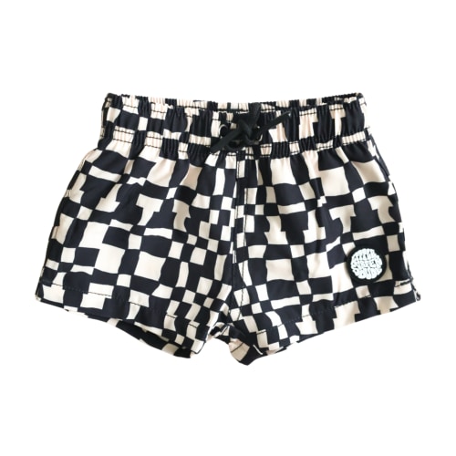 90’s Black and White Checkered Swim Trunks | Toddler & Baby