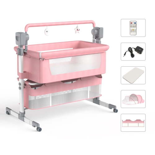 SteAnny Baby Bassinet, Bedside Sleeper, Rocking Crib, Adjustable, Portable with Storage, Bluetooth Music