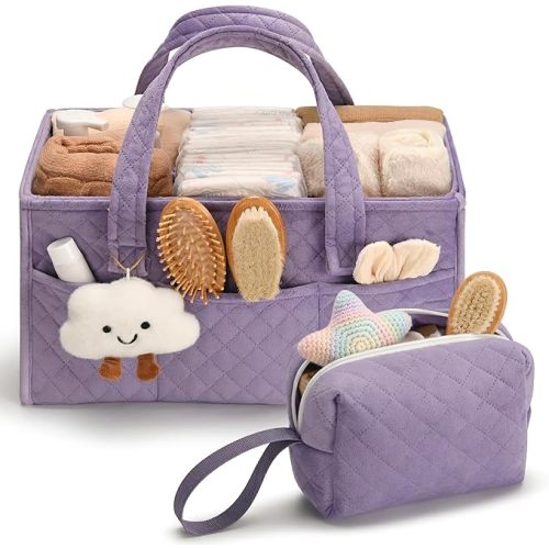 Baby Diaper Caddy Organizer, Baby Basket Shower Gift, Portable Changing Table Basket, Postpartum Caddy & Tote Bag Pouch, Newborn Boy & Girl Nursery Essentials Registry, Car Diaper Organizer