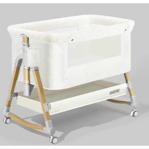 HARPPA Cuddly 3-in-1 Baby Bassinet Bedside Sleeper for Reflux | Attaches to Bed, Adjustable 5 Heights, Non-Toxic & CPSC Certified | Sturdy Aluminum Frame, Portable Wheels, Tool-Free Setup, Gentle Rocking | Perfect for Newborns, Infants, Small Spaces & Saf