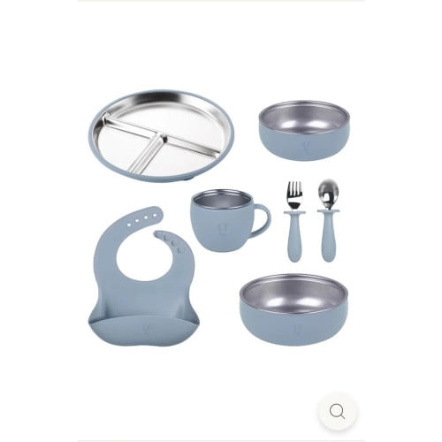 Premium 7-Piece Silicone & Stainless Steel Kids Dinnerware Set | Feedi – Green Walnut Inc.