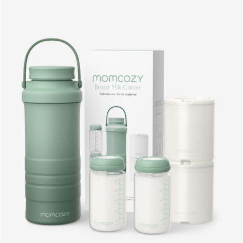 Momcozy 22oz Portable Breast Milk Cooler for Outdoor, Life Saver with 360° Total Cooling for 24 Hours, Larger Capacity Travel Breastmilk Chiller with 2pcs Baby Bottles for Breastmilk Storage, Green