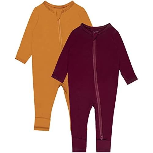 GUISBY Baby Footless Rompers, Rayon Pajamas 2 Way Zipper with Long Sleeve Sleeper