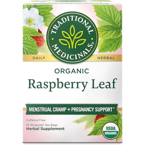 Traditional Medicinals Organic Raspberry Leaf Herbal Tea, Eases Menstrual Cramps & Supports Healthy Pregnancy, (Pack of 1) - 16 Tea Bags