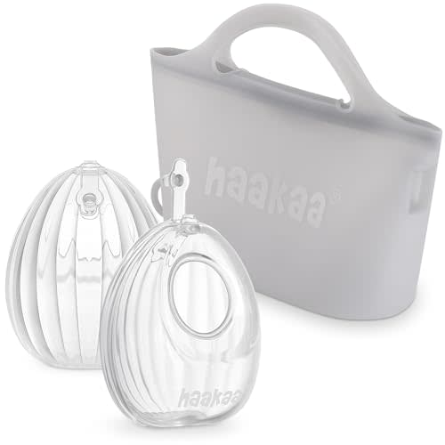 haakaa Wearable Silicone Breast Pump with Steriliser Bag, 2-in-1 Hands-Free Passive Breast Milk Catcher for Nursing Mom, Breastfeeding Essentials, 75ml&750ml Silicone Bag