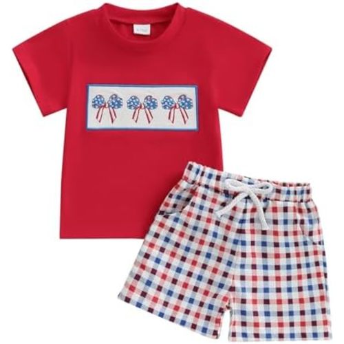 Toddler Baby Boy 4th of July Outfit Short Sleeve Funny T Shirt Tops Shorts Sets Cute American Flag Summer Clothes