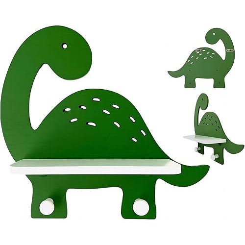 Dinosaur Wooden Wall Shelf Parlor Boudior Children's Decorative Dinosaur Wall Shelf with Hanging Pegs
