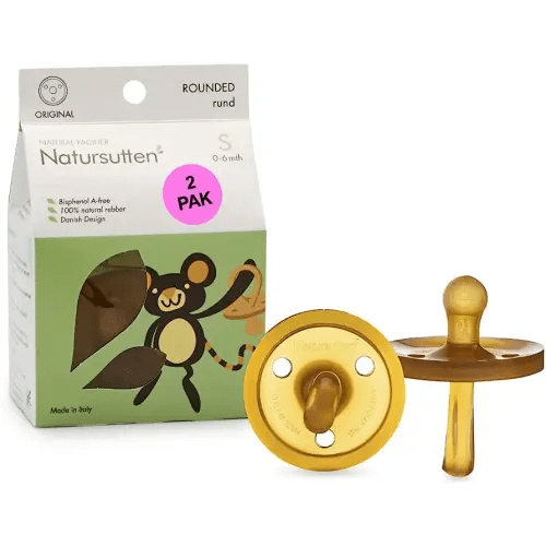 Natursutten 2-Pack Natural Rubber Pacifiers - Safe & Soft BPA-Free Pacifier for Breastfeeding Babies, Made in Italy, Butterfly Shield Round Nipple, 6-12 Months
