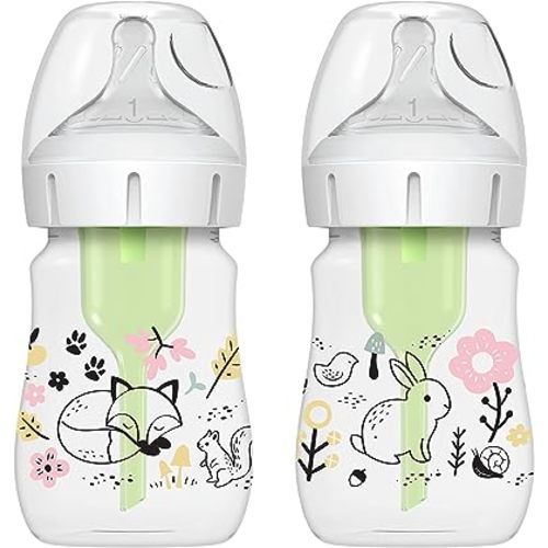 Dr. Brown’s Natural Flow® Anti-Colic Options+™ Wide-Neck Baby Bottle Designer Edition Bottles, Woodland Decos, 5 oz/150 mL, Level 1 Nipple, 2-Pack, 0m+