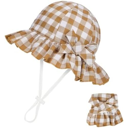 Zando Baby Sun Hat - Toddle Cute Ruffle Brim - Baby Beach Hat - Cotton Checkered - UPF 50+ - Adjustable Bucket Hat for 0-2T