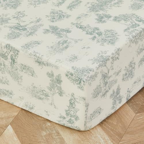 Brandream Baby Crib Sheets for Girls Boys, Fitted Crib Sheet for Standard Crib and Toddler Mattress, Super Soft 100% Cotton Baby Sheet French Country Toile Floral Print,Green