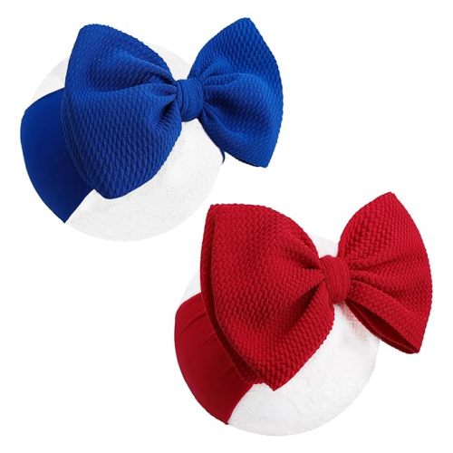 YanJie Baby Headbands Red Hair Bow Blue Headband Bow Newborn for Girls Nylon Headband Infant Baby Girl Big Bows Baby 0-6 Months Toddler
