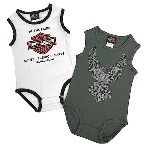 Harley-Davidson Baby Boys' 2-Pack Newborn Sleeveless Bodysuit Set - White/Green