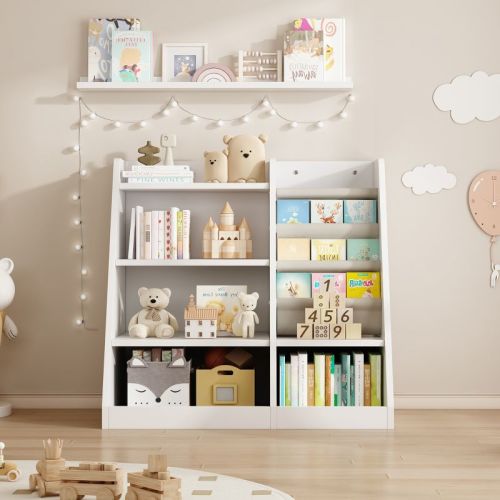 Vynxaria White Wooden Toy Storage Organizer: A Stylish Kids' Bookshelf With Adjustable Shelves, Perfect For Playrooms, Nurseries, And Living Rooms.