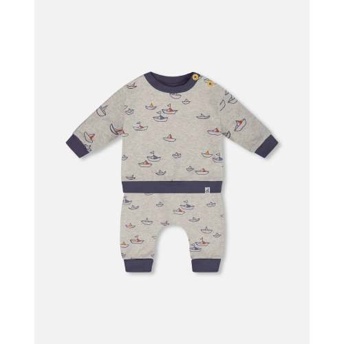 Deux Par Deux Printed Organic Cotton Top And Pant Set Little Paper Boats
