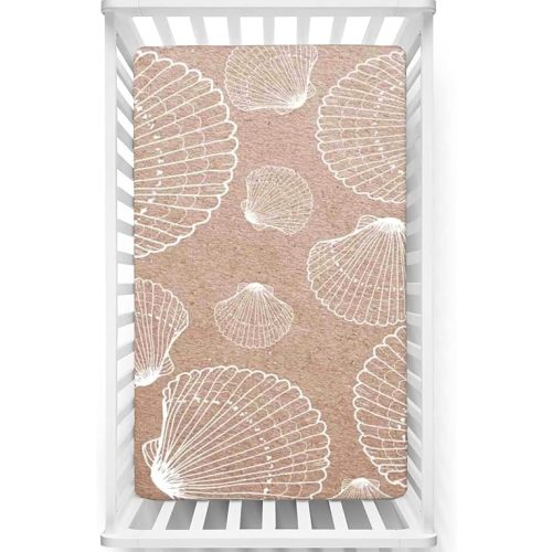 Seashell Themed Fitted Crib Sheet,Standard Crib Mattress Fitted Sheet Soft and Breathable Bed Sheets-Baby Sheet for Boys Girls,28“ x52“,Pale Brown White