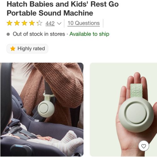 Hatch Rest Go | Portable Sound Machine for Babies and Kids | Sleep Soother | 10 Soothing Sounds | White Noise | Shush | Travel | Registry Gift | Baby Shower | Clips on Stroller | Putty