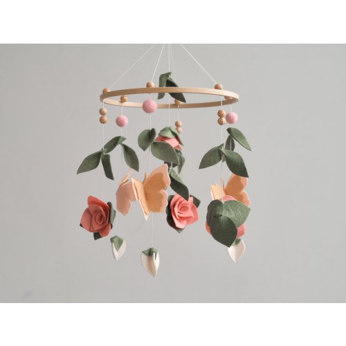 Floral baby mobile crib, Butterfly nursery mobile, Flower felt mobile, Baby mobile girl, Flower green nursery decor, Baby shower gift