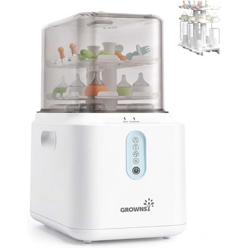 GROWNSY 3 Layers Large Capacity Bottle Sterilizer and Dryer, 45% Faster Electric Steam Sterilization, Universal Bottle Sterilizer for Baby Bottles, Breast Pump Parts, Glass & Plastic, Compact Design