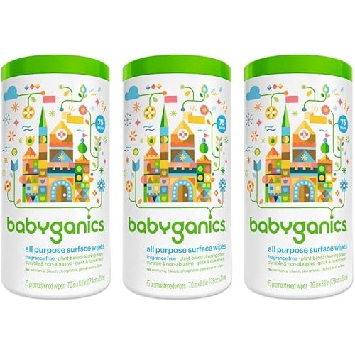 BabyGanics All-Purpose Surface Wipes, Unscented, 75 Count (Pack of 3)