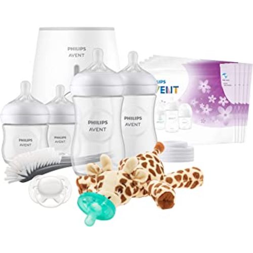 Philips AVENT Natural with Natural Response Nipple, All in One Gift Set with Snuggle Giraffe, SCD839/01