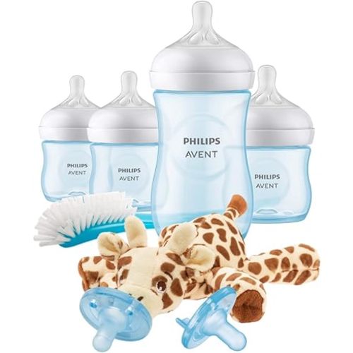 Philips AVENT Natural Baby Bottle with Natural Response Nipple, Blue Baby Gift Set with Snuggle, SCD838/04