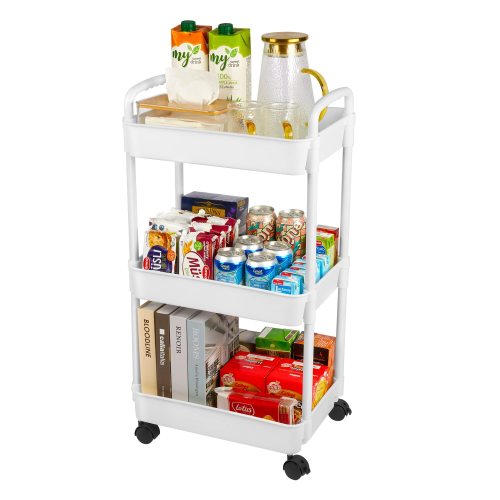 3 Tier Rolling Cart, Vtopmart Kitchen Pantry Storage Utility Cart, for Office, Bathroom, Living room (White)