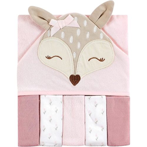Hudson Baby Unisex Baby Hooded Towel and Five Washcloths, Fawn, One Size