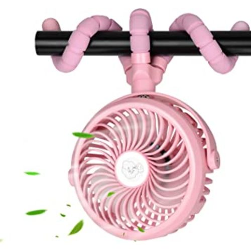 Mini Portable Electric Fan, Battery Operated, Wearable Fan, Lightweight for Travel, Stroller Fan, Pink
