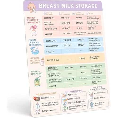 Breast Milk Storage Guidelines Magnet - Breastfeeding Essentials Chart, Pumping and Formula Quick Reference Guide, Newborn Must Haves, for First Time Mom, 6.75 x 8.75 Inches