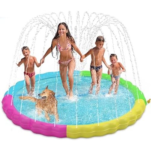 Heeyoo Splash Pad for Toddler Summer Fun, Sprinkler Pool for Kids Outdoor Play, Thicken Dog Pad, Toddler Fountain Play Mat