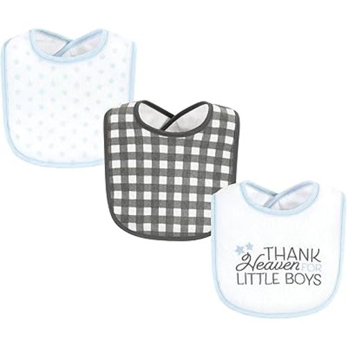 Hudson Baby Unisex Baby Fiber Filled Drooler Bibs 3pk, Thank Heaven Blue Stars, One Size